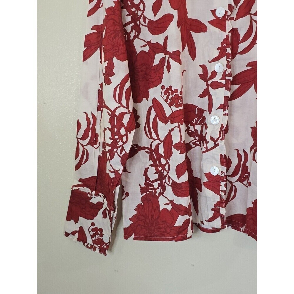 White & Red Floral Button-Up Blouse - Picture 5 of 13